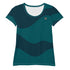 Damen Sport T-Shirt mit abstraktem Wellenmuster in Dunkelgrün und Logo auf der Brust
