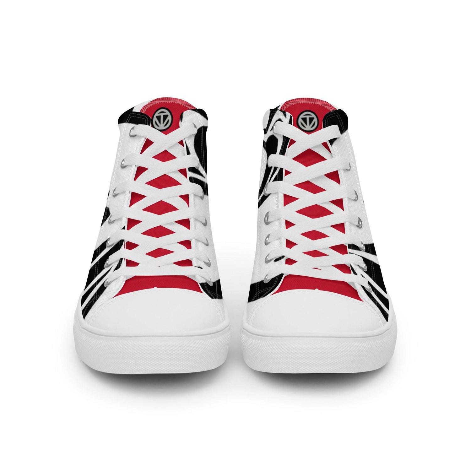 Herren High-Top Canvas Schuhe weiß rot schwarz, vorne, modernes Sneaker-Design