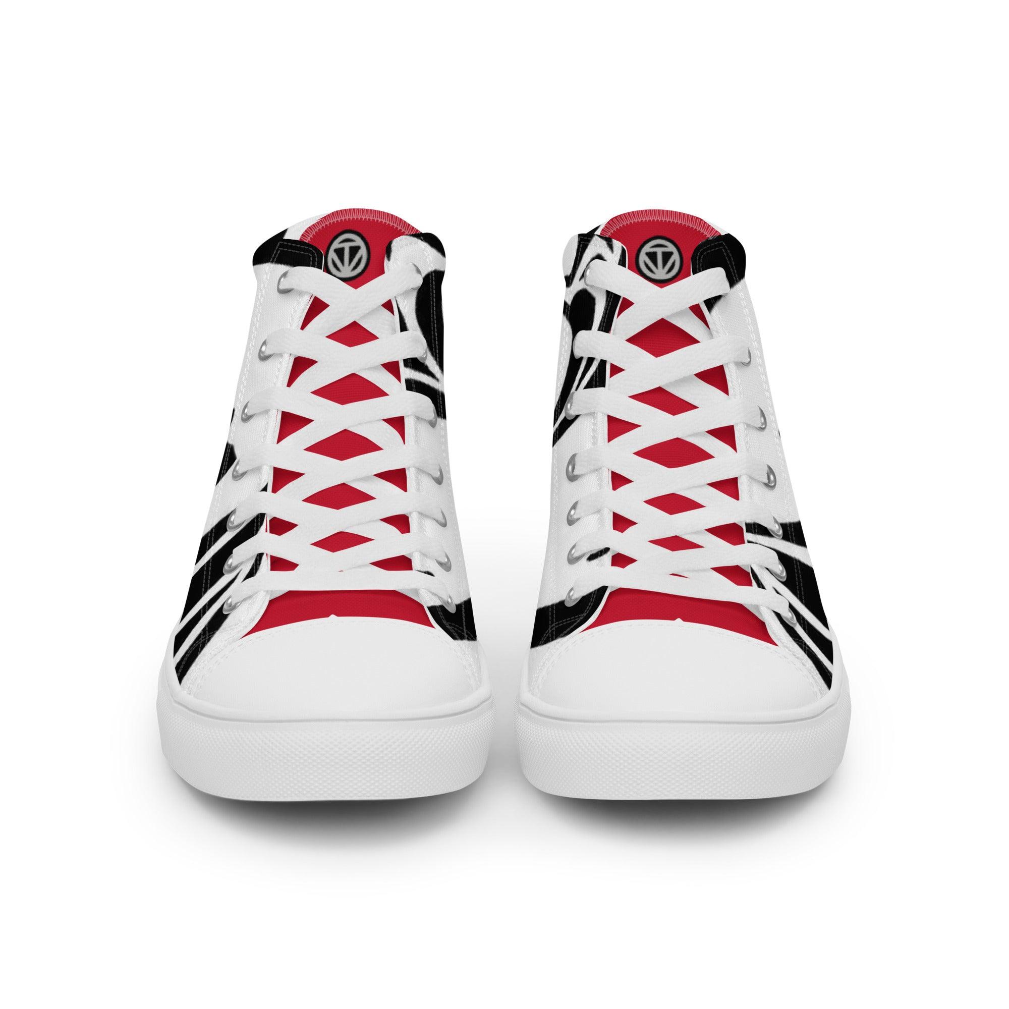 Herren High-Top Canvas Schuhe weiß rot schwarz, vorne, modernes Sneaker-Design