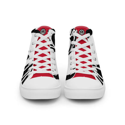 Herren High-Top Canvas Schuhe weiß rot schwarz, vorne, modernes Sneaker-Design