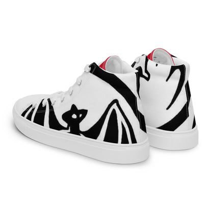 Weiße Herren High-Top-Sneaker mit schwarzem Fledermaus-Design auf Leinwand