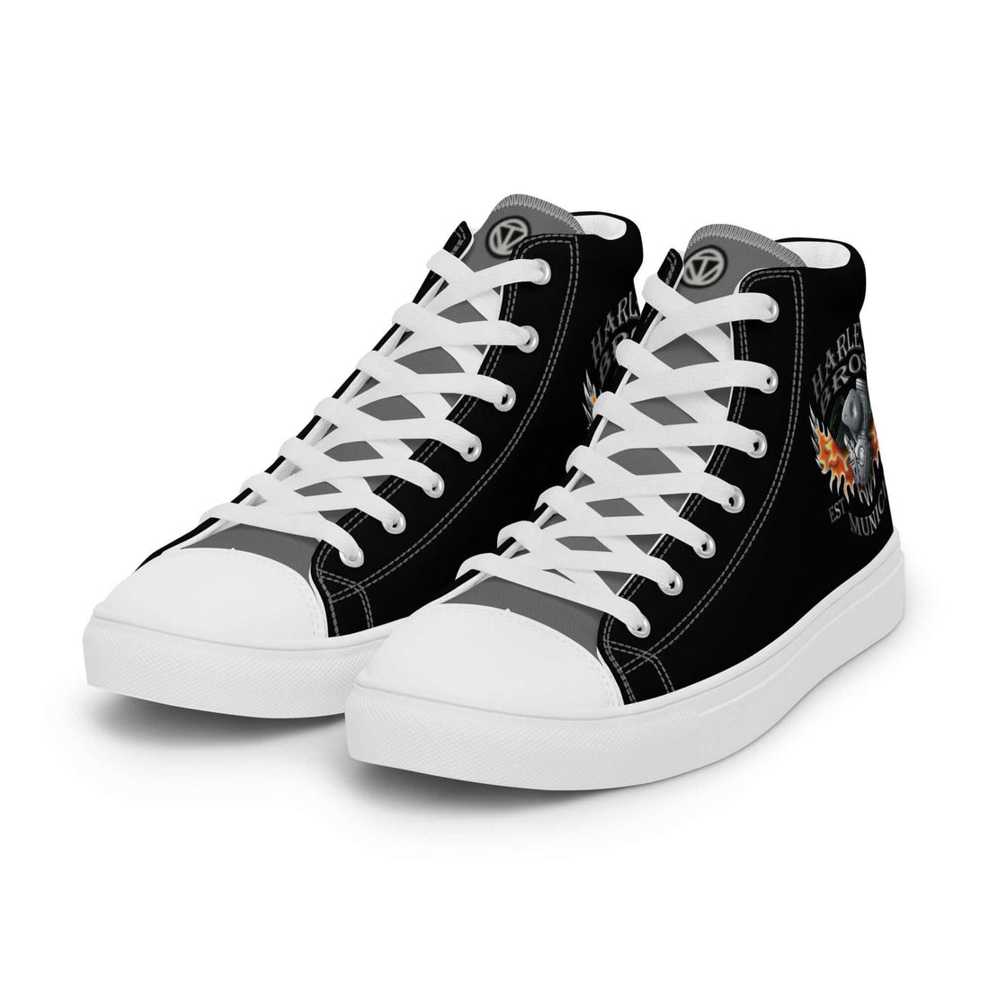 Schwarze Herren High-Top-Sneaker mit weißer Sohle und Rock-Motiv-Print