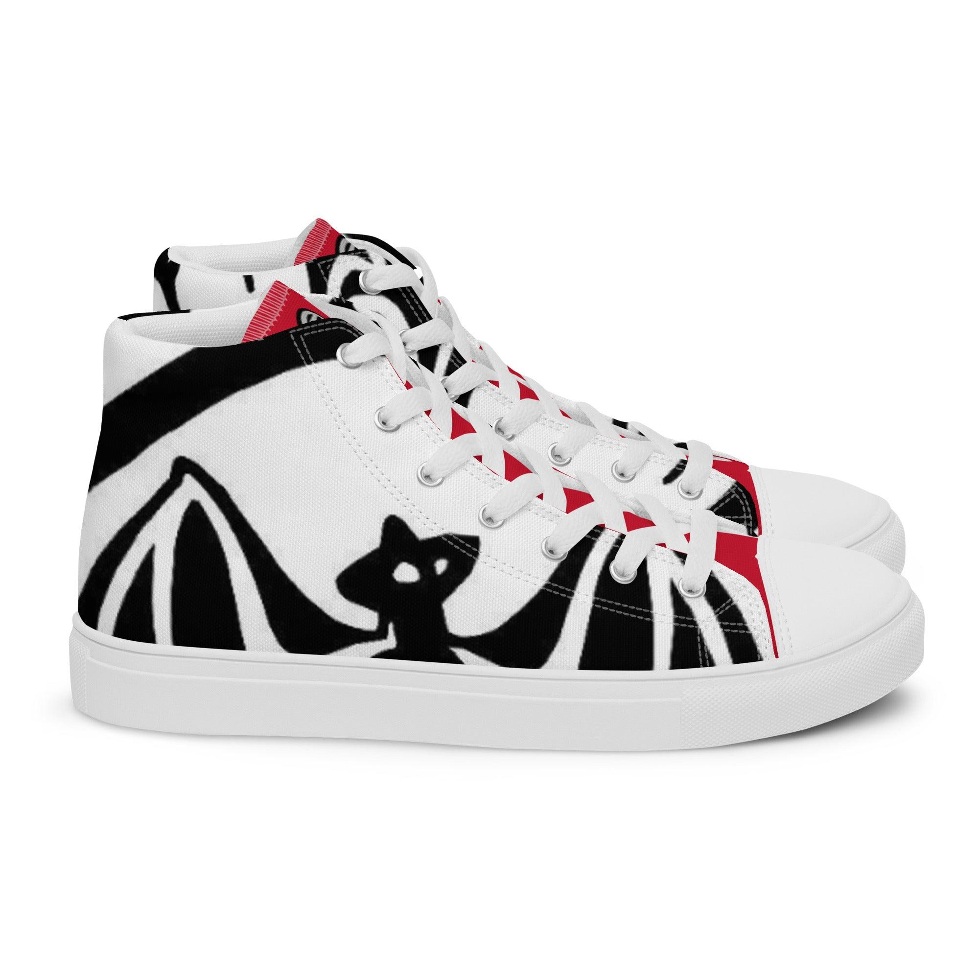 Weiße Herren High-Top Sneaker mit schwarzem Fledermaus-Design und roten Akzenten