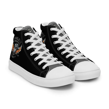 Herren High-Top Sneaker schwarz mit Totenkopf-Flammen-Print, weiße Sohle und Schnürsenkel