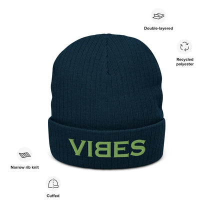 VIBES Beanie - Strickmütze Unisex (Dunkelblau/Grün) - Time Of Vibes