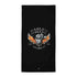 Schwarzes Handtuch mit Harley Bros Munich Logo, Flammen-Design und Motorrad-Motiv