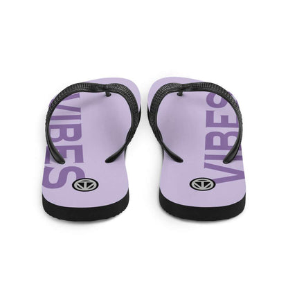 Lila Flip Flops mit schwarzem Riemen und Vibes-Aufdruck, Sommer Badeschuhe