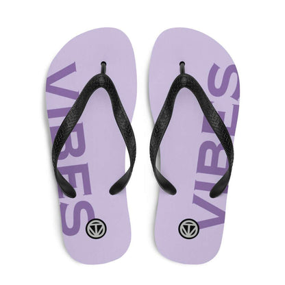 Lila Flip Flops mit schwarzem Riemen und VIBES Schriftzug, Sommer Sandalen