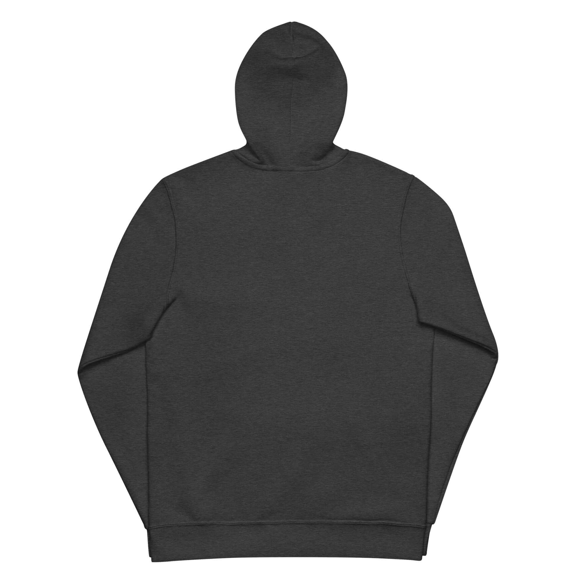 Unisex Basic Zip Hoodie Rückseite in meliertem Anthrazit auf weißem Hintergrund