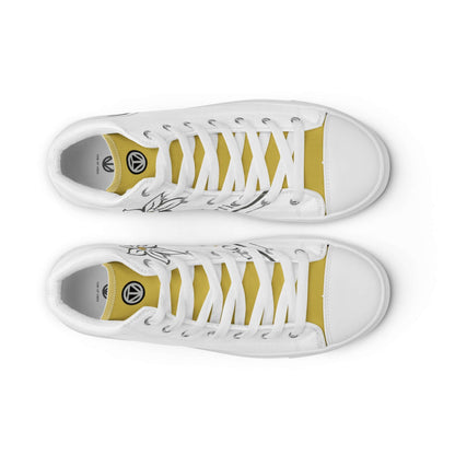 Damen High-Top Sneaker weiß mit gelber Zunge und floralem Muster, Canvas-Schuhe