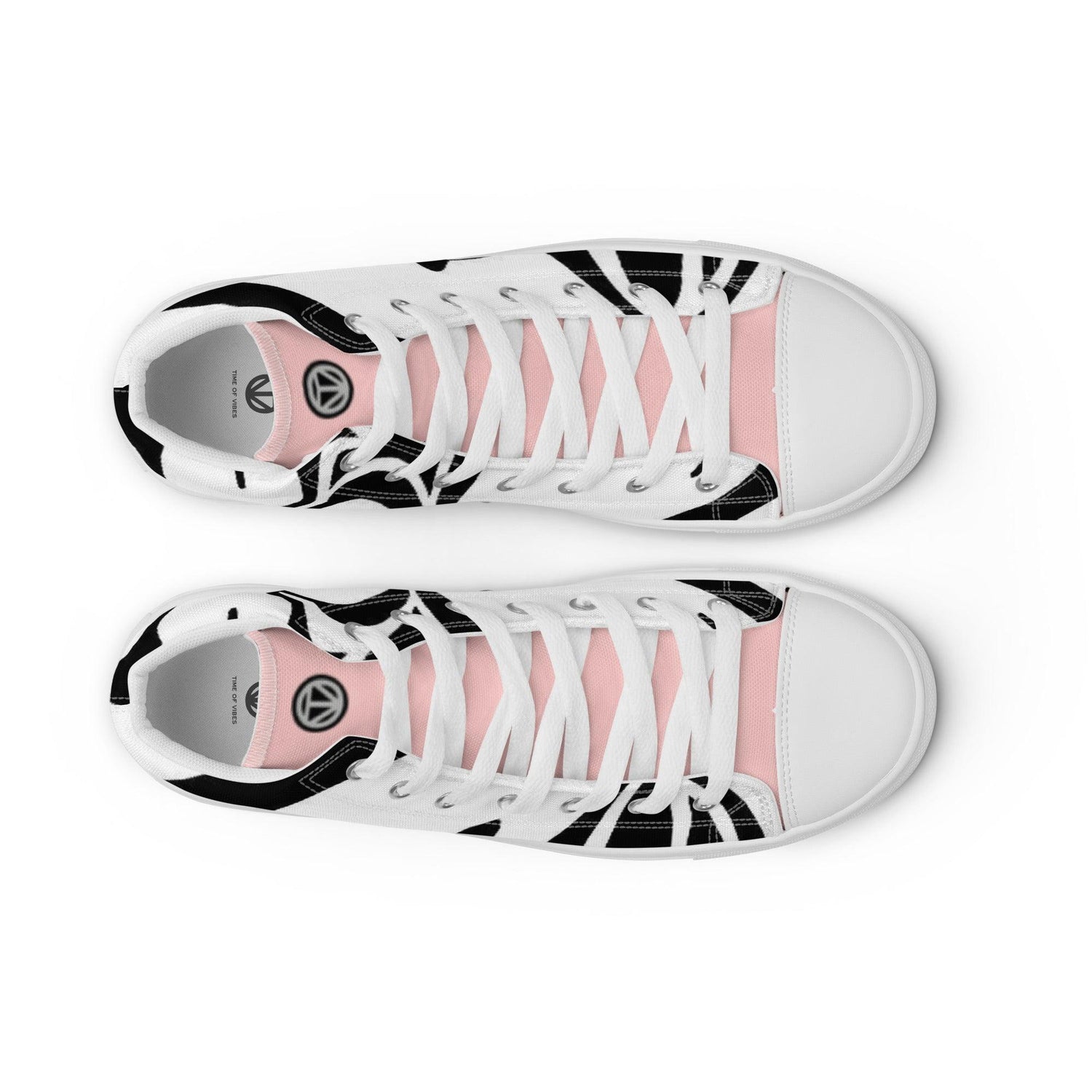 Damen High-Top Canvas Sneaker weiß rosa mit schwarzen Details, Draufsicht auf Paar Schuhe