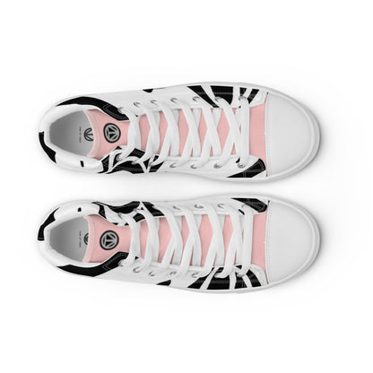 Damen High-Top Canvas Sneaker weiß rosa mit schwarzen Details, Draufsicht auf Paar Schuhe