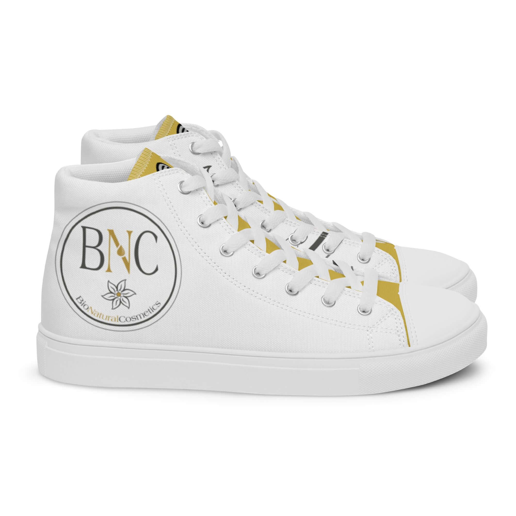 Weiße Damen High-Top Canvas Sneaker mit BNC BioNaturalCosmetics Logo und goldenen Akzenten